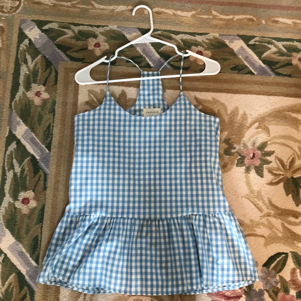 Vestique Gingham Ruffle Top